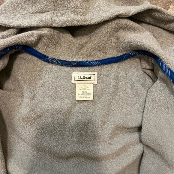 L.L. Bean Blue Hooded Fleece Flannel Youth Extra Large - Picture 5 of 7